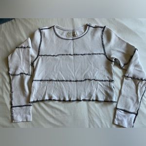 Urban Outfitters Exposed Hem Cropped Waffle Long Sleeve